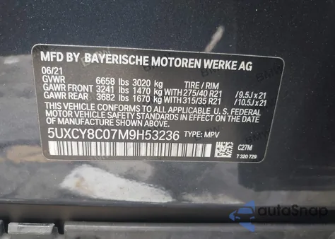 2021 BMW X6 M50I z USA, uszkodzony, nr VIN 5UXCY8C07M9H53236